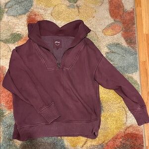 Aerie Burgundy Zip-Up Sweater